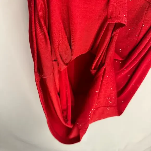 NWT GRACE KARIN | Red Sparkle One Shoulder Front Tie Stretch Dress | Women's 2XL - Picture 5 of 9